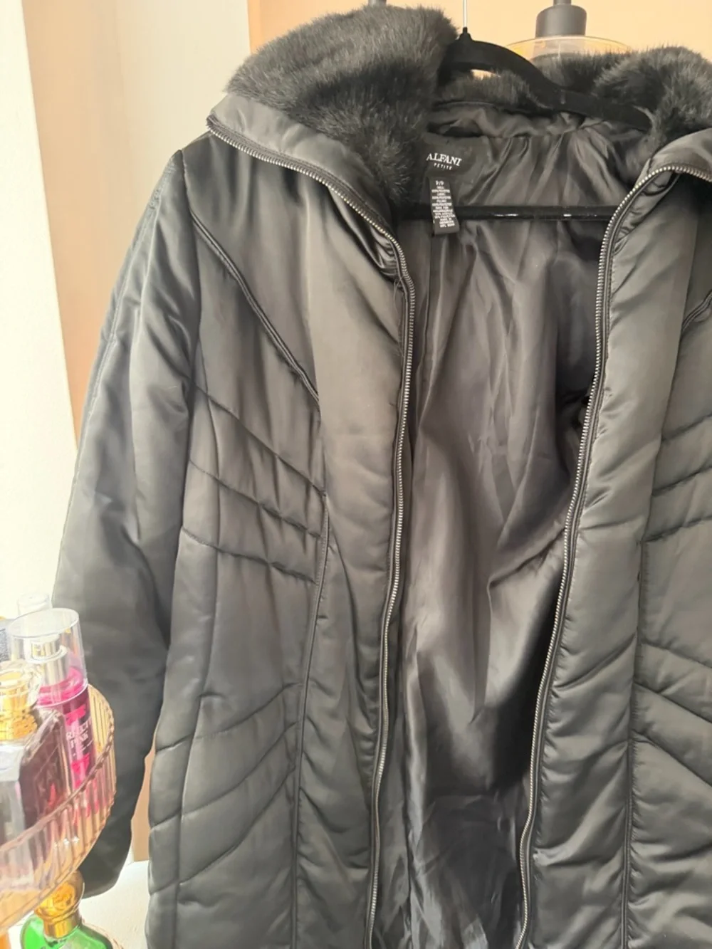 Alfani Petite Black Faux-Fur Trim Puffer Coat - Picture 5 of 5